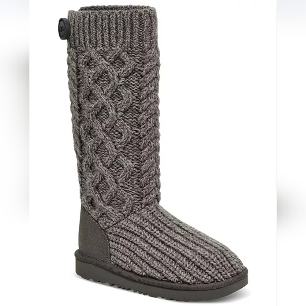 UGG NIB Kid's Classic Cable Knit Water Resistant Boot Size 6 Color Grey